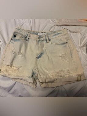 KanCan Light Cream Distressed Denim Shorts